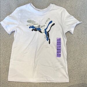 Puma White and Blue Graphic Short Sleeve Tee